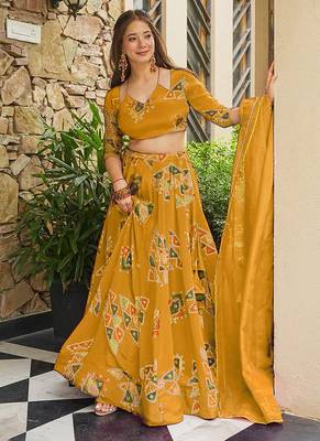 Yellow Digital Print Silk Lehenga choli 1