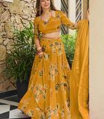 Yellow Digital Print Silk Lehenga choli