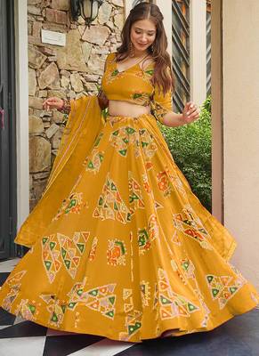 Yellow Digital Print Silk Lehenga choli 4