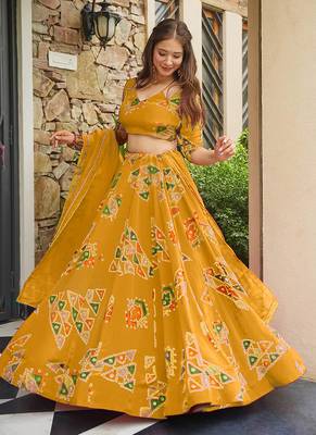 Yellow Digital Print Silk Lehenga choli 5