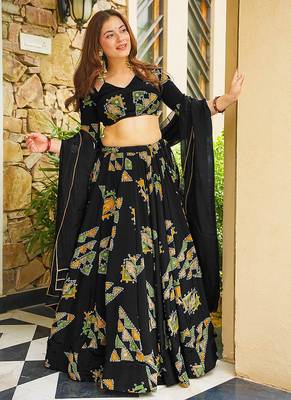 Black Digital Print Silk lehenga choli 1