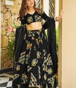 Black Digital Print Silk lehenga choli