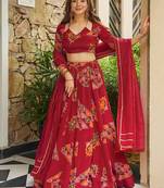 Red Digital Print Silk lehenga choli