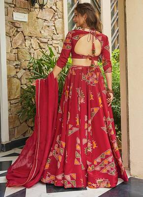 Red Digital Print Silk lehenga choli 2