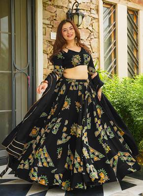 Black Digital Print Silk lehenga choli 5