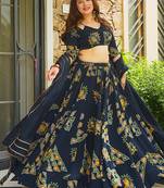 Royal Blue Digital Print Silk lehenga choli
