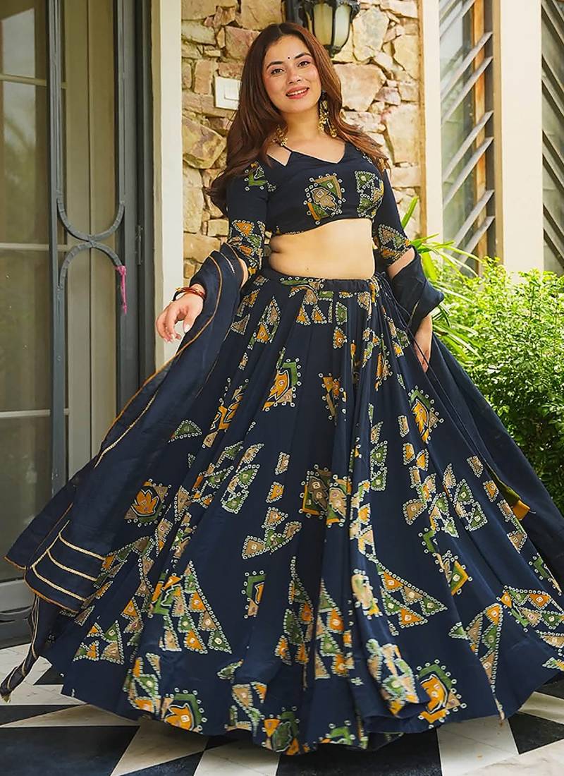 Royal Blue Digital Print Silk lehenga choli