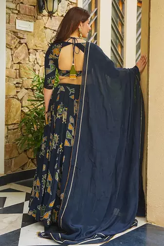 Royal Blue Digital Print Silk lehenga choli