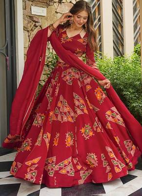 Red Digital Print Silk lehenga choli 5