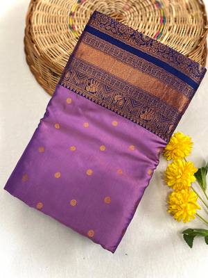 lavender color contrast weaving pallu and border kanchi weaving buttis on border silk blend saree 4