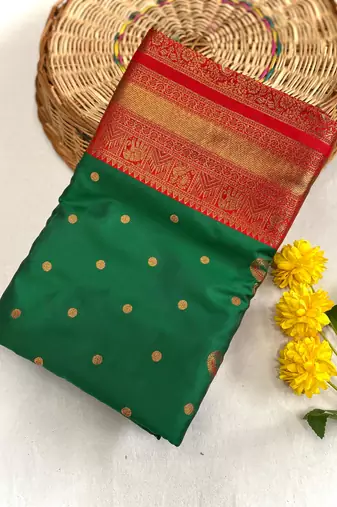 teal color contrast weaving pallu and border kanchi weaving buttis on border silk blend saree