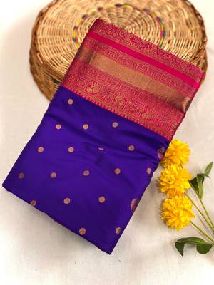violet color contrast weaving pallu and border kanchi weaving buttis on border silk blend saree 4
