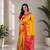 yellow color contrast weaving pallu and border kanchi weaving buttis on border silk blend saree