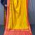 yellow color contrast weaving pallu and border kanchi weaving buttis on border silk blend saree
