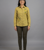 Olive green floral embroidered shirt co-ord set