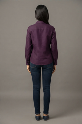 Wine floral embroidered shirt 2