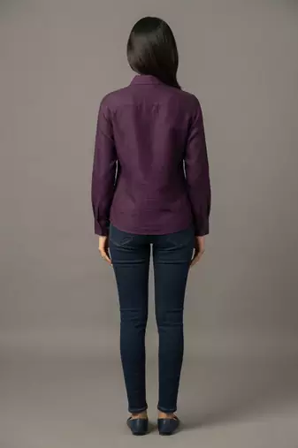 Wine floral embroidered shirt