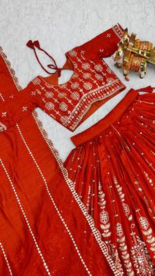 Orange Embroidery and sequin Work Silk Blend Lehenga Choli Set 4