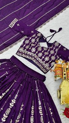 Purple Color Embroidery and Sequence Work Silk Blend Lehenga Choli Set 2