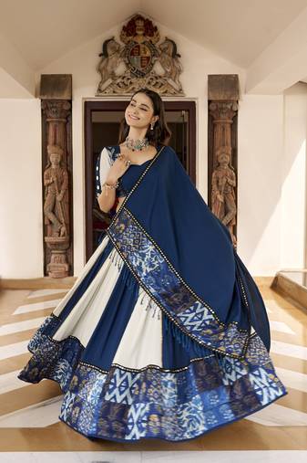 Women's Pure Rayon Printed  free size Lehenga Choli Set with Mirror & Gotta Patti Work