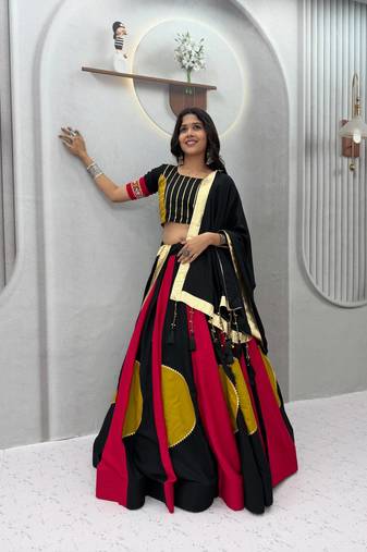 Black Hand LatkanGamthi And Gota patti Work Cotton Lehenga Choli Set