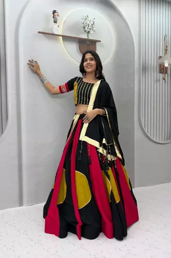 Black Hand LatkanGamthi And Gota patti Work Cotton Lehenga Choli Set