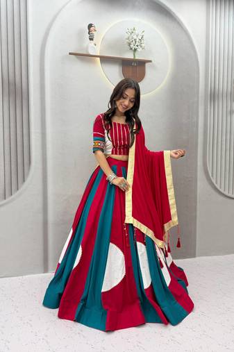Rani Pink Hand LatkanGamthi And Gota patti Work Cotton Lehenga Choli Set