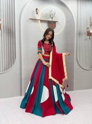 Rani Pink Hand LatkanGamthi And Gota patti Work Cotton Lehenga Choli Set 1