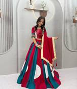 Rani Pink Hand LatkanGamthi And Gota patti Work Cotton Lehenga Choli Set