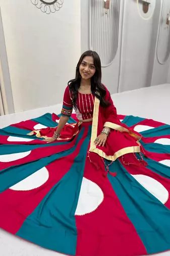 Rani Pink Hand LatkanGamthi And Gota patti Work Cotton Lehenga Choli Set