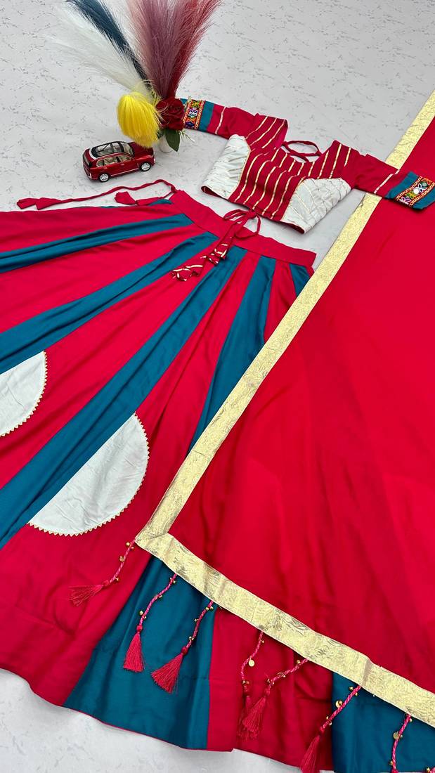 Rani Pink Hand LatkanGamthi And Gota patti Work Cotton Lehenga Choli Set