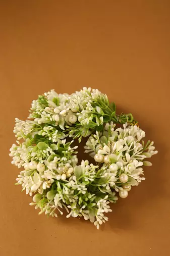 Artificial white & greenery floral gajra with pearl accents