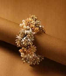 Royal antique gold & pearl bridal floral gajra hairpiece