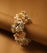 Royal antique gold & pearl bridal floral gajra hairpiece