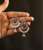 Oxidized silver chandbali jhumka earrings with faux pearl drops