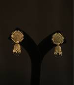 Antique gold floral mandala jhumka earrings with black beads