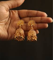 Antique gold floral mandala jhumka earrings with black beads