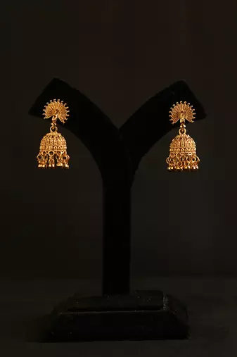 Antique gold floral mandala jhumka earrings with black beads