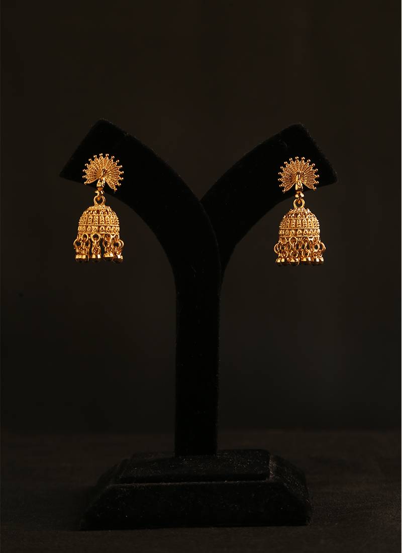 Antique gold floral mandala jhumka earrings with black beads