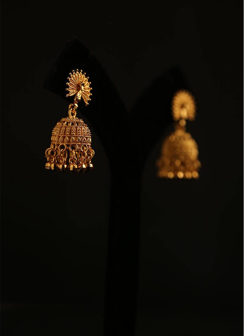 Antique gold floral mandala jhumka earrings with black beads