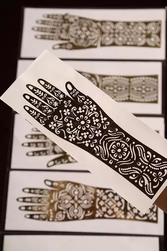 Reusable mehendi stencil sticker set for temporary henna tattoos