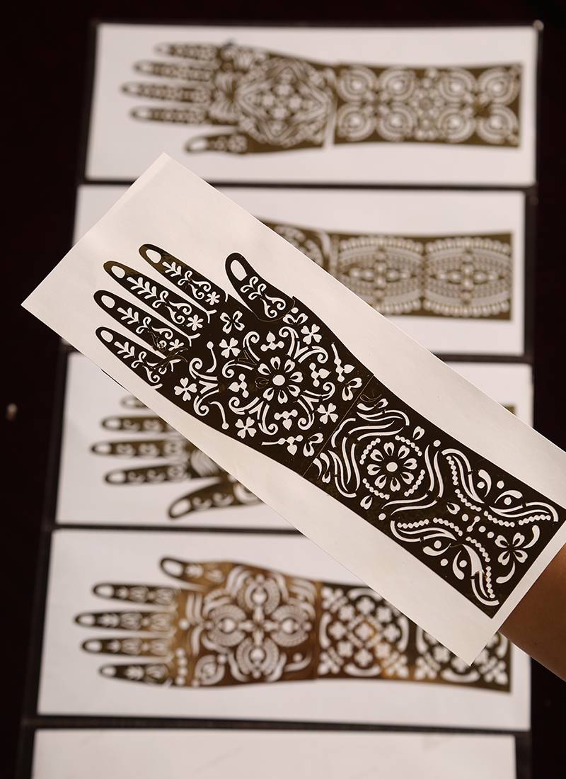 Reusable mehendi stencil sticker set for temporary henna tattoos