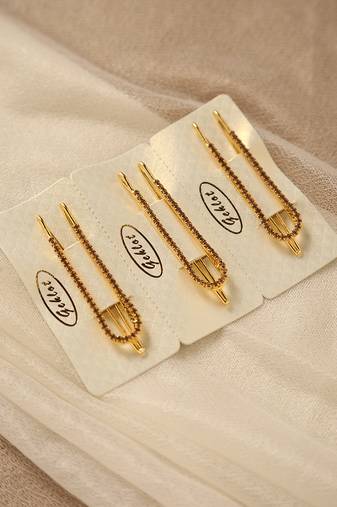 Sparkling rhinestone studded gold saree brooch pins-Set of 3