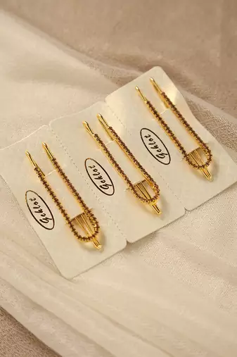 Sparkling rhinestone studded gold saree brooch pins-Set of 3