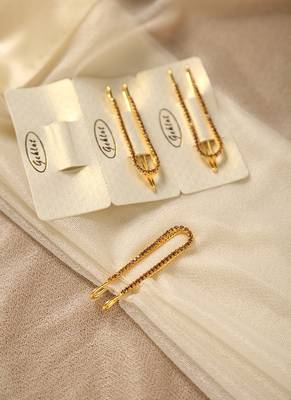 Sparkling rhinestone studded gold saree brooch pins-Set of 3 2