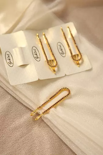 Sparkling rhinestone studded gold saree brooch pins-Set of 3