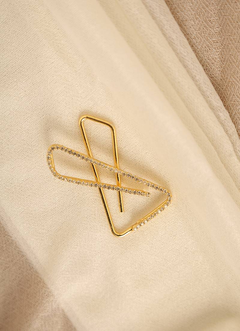 Large Modern Geometric Crystal Saree Brooch Pin Set of 3 – Gold, Silver & Rose Gold