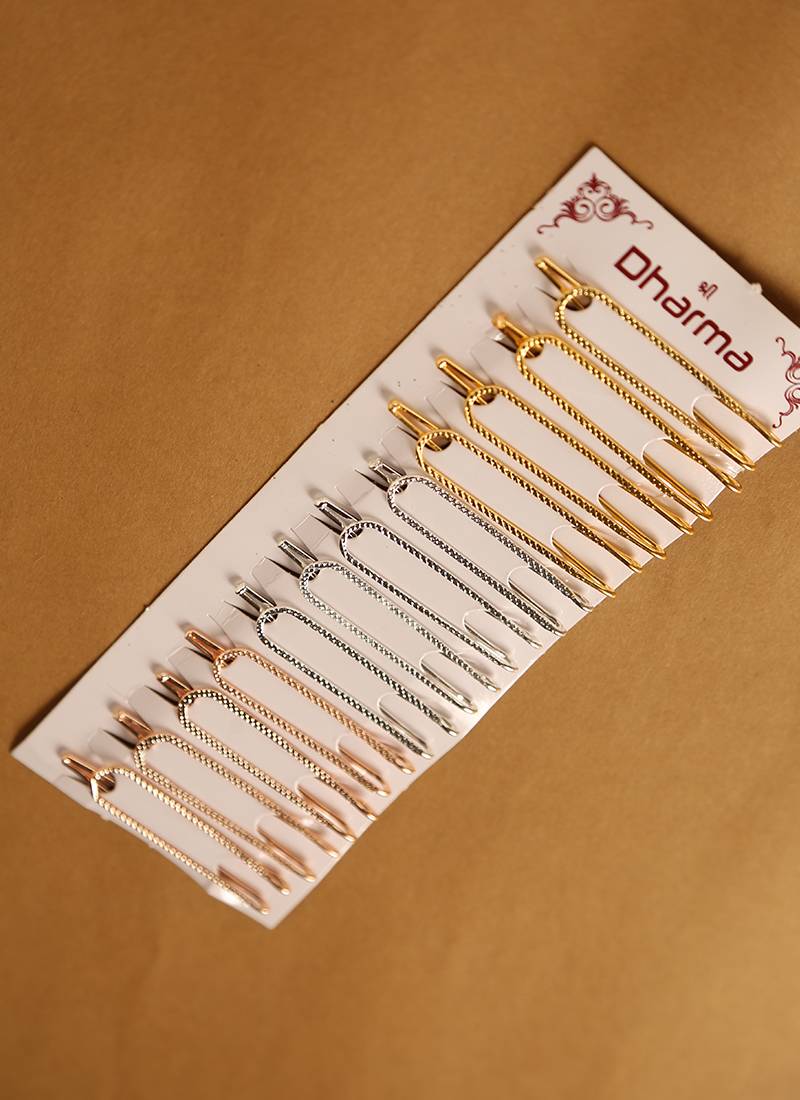 Assorted metallic saree safety set in gold silver & rose gold-Set of 12