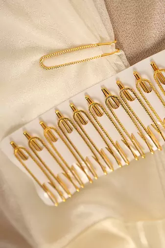 Classic textured gold plated u-shape saree pins-Set of 12