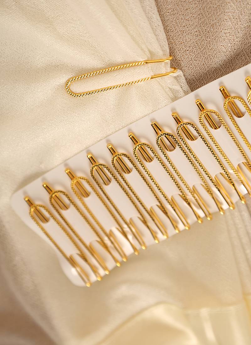 Classic textured gold plated u-shape saree pins-Set of 12